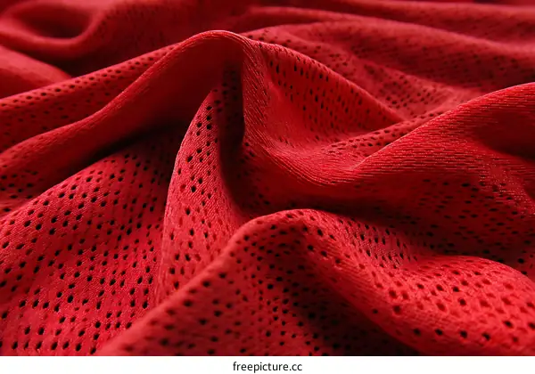 Closeup View of a Red Perforated Fabric Texture