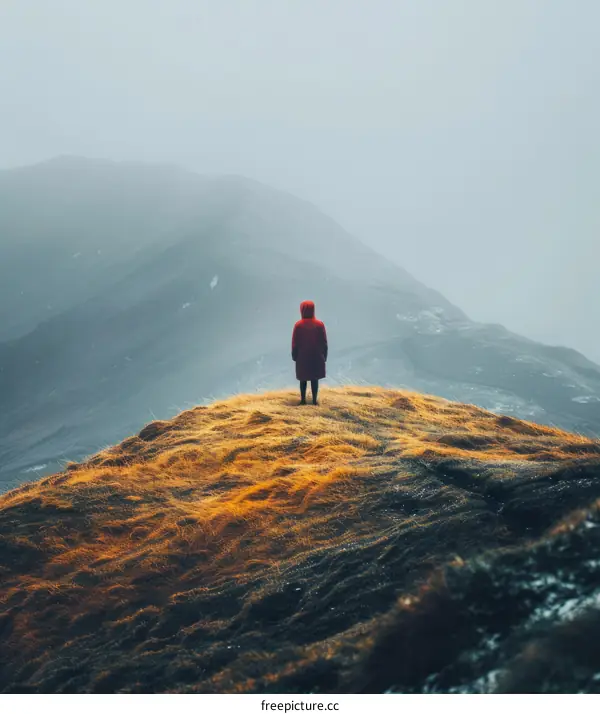 alone person standing on the top of the mountain looking at the view
