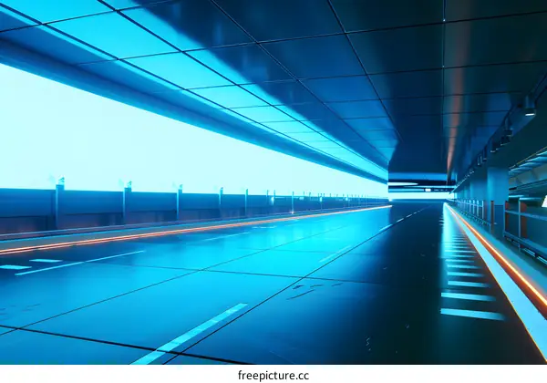 Futuristic Roadway Through Tunnel with Neon Lights