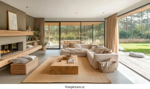 Modern Rustic Living Room with Nature Views