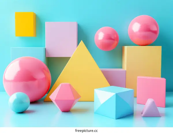 3D rendering of colorful geometric shapes