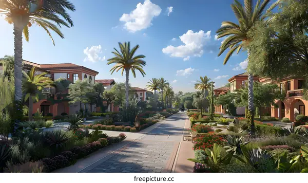 Beautiful Residential Street with Palm Trees