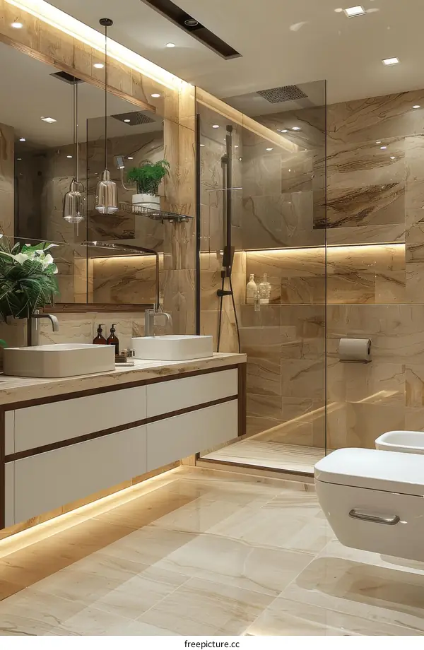 Modern Bathroom Design With Brown And White Tile