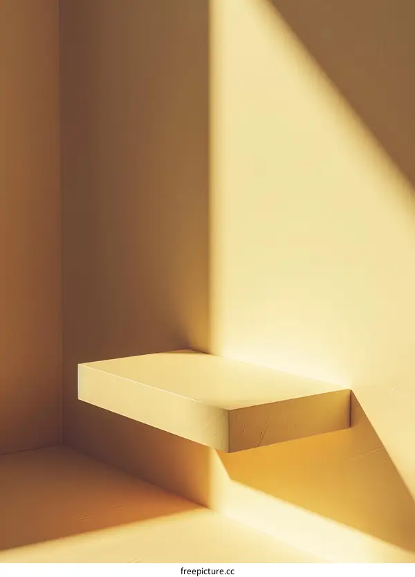 Minimalist Yellow Room With Shelf And Sunlight