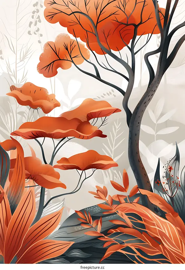 Abstract Autumn Forest Illustration with Orange and Gray Colors