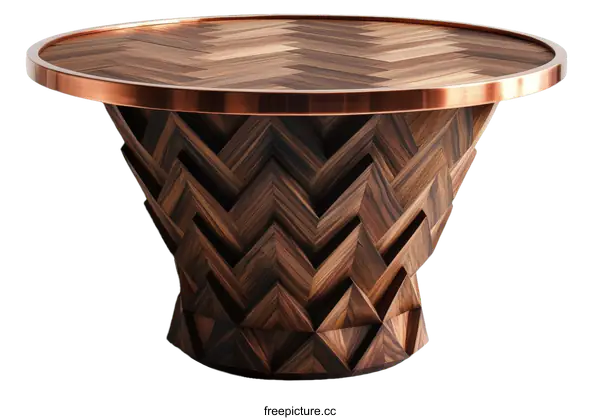 [Transparent Background PNG]Modern Wooden Coffee Table with Copper Trim