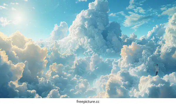 Man Standing on Clouds with Arms Outstretched
