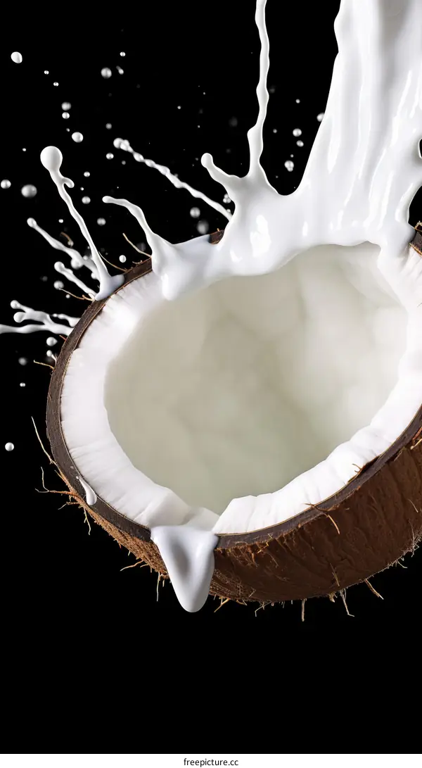 Coconut Milk Splashing Out of a Coconut