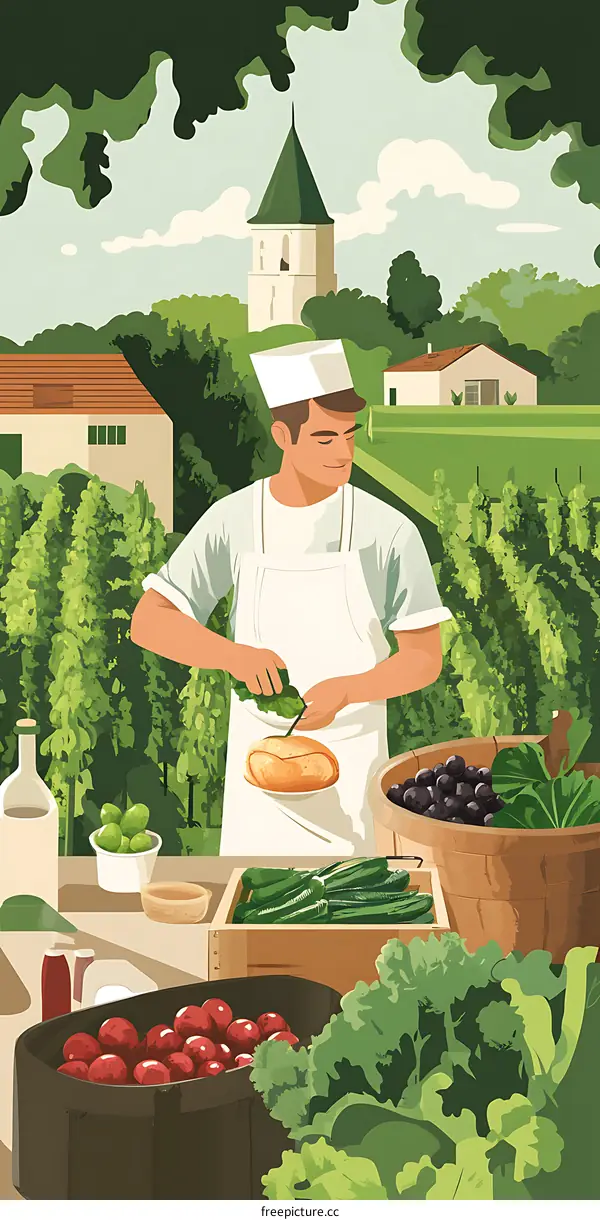 A Baker in the Field Makes Bread with Fresh Ingredients