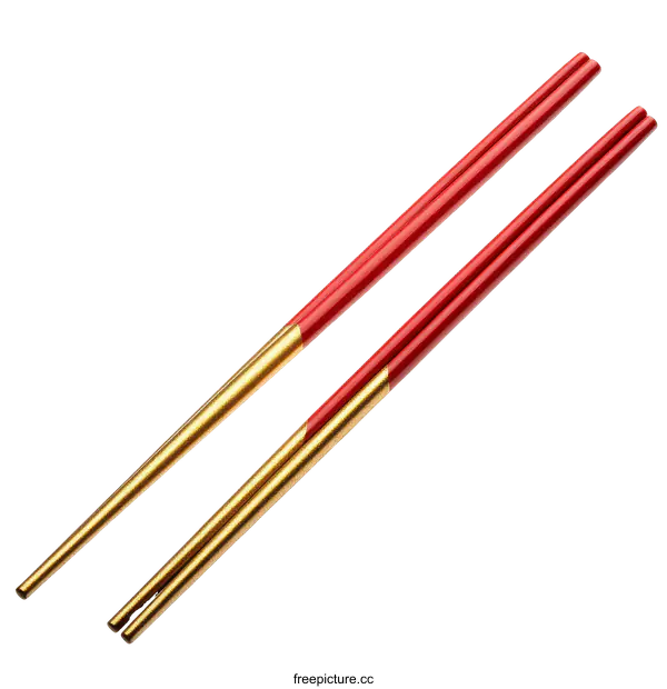 [Transparent Background PNG]Pair of Elegant Red and Gold Chopsticks