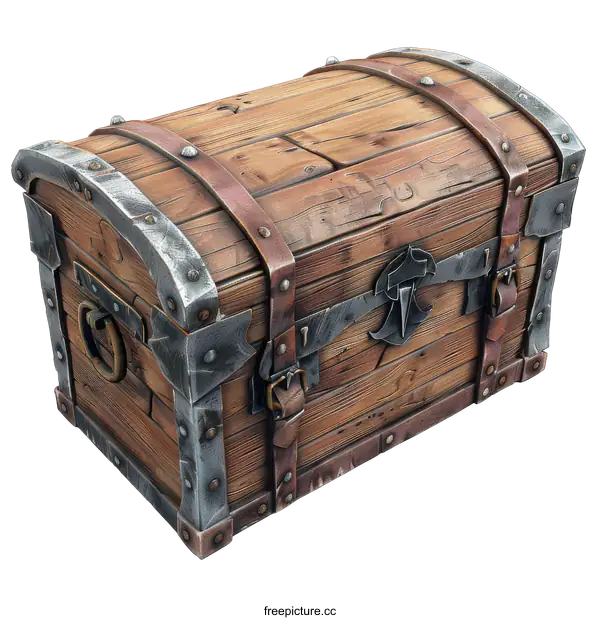 [Transparent Background PNG]Old wooden chest with metal details