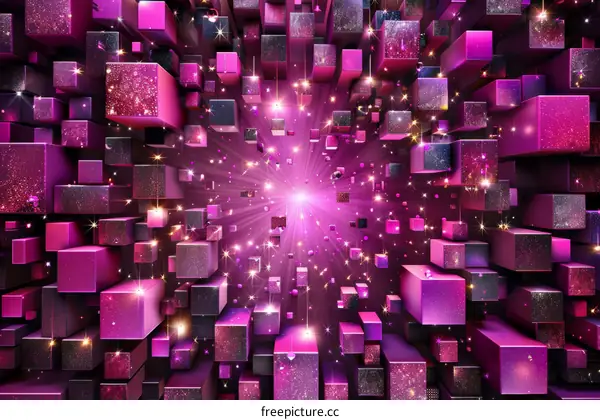 Pink and purple 3D cubes floating in space