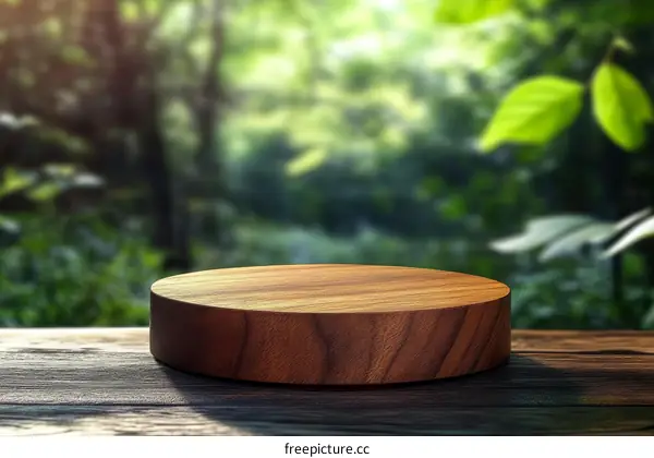 Wooden Display Stand in Nature Background