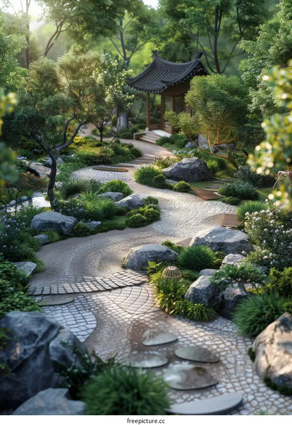 Landscape Design with Large Rocks and Stone Path