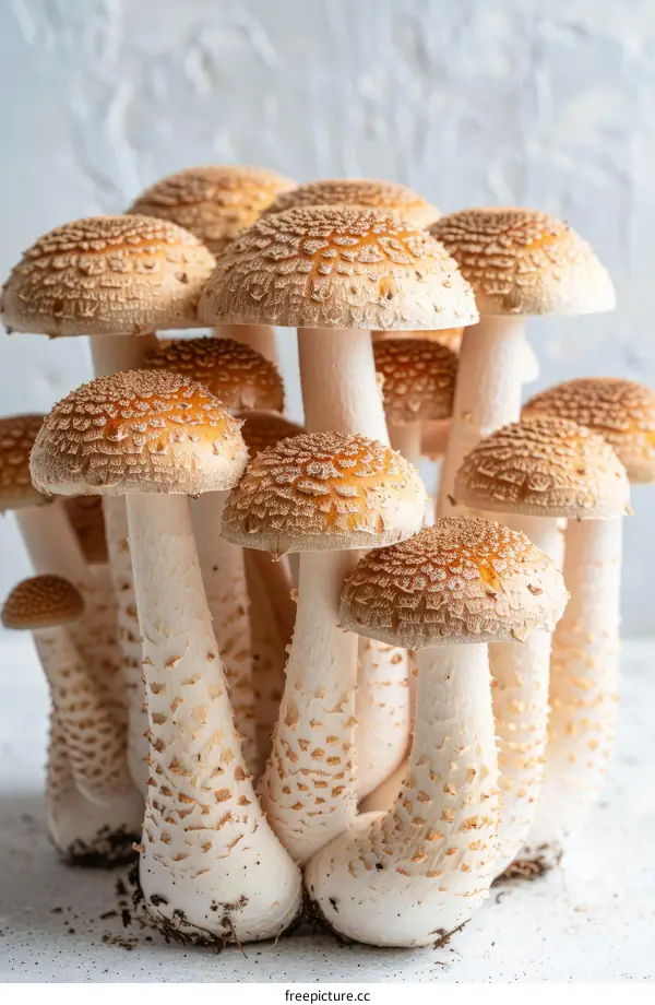 A cluster of shaggy ink cap mushrooms