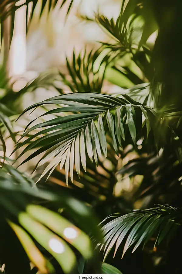 Close Up of Green Palm Leaves in Sunlight