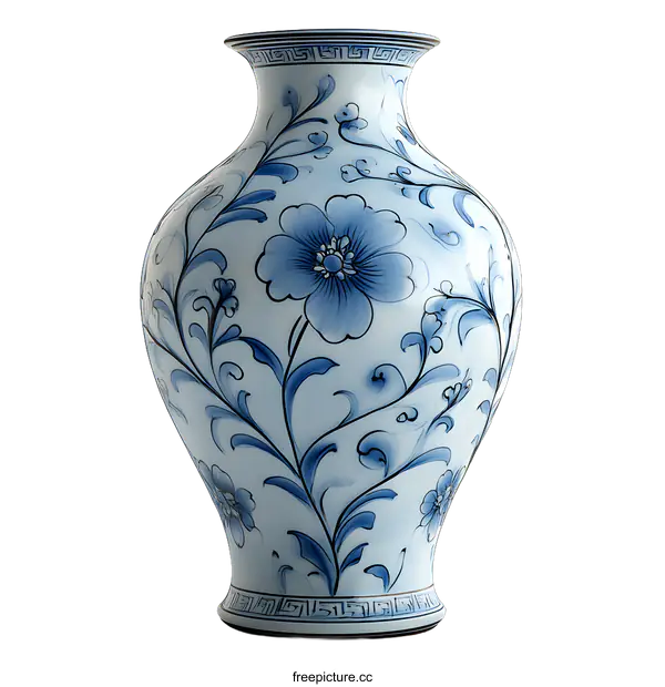 [Transparent Background PNG]Blue and White Porcelain Vase with Floral Design