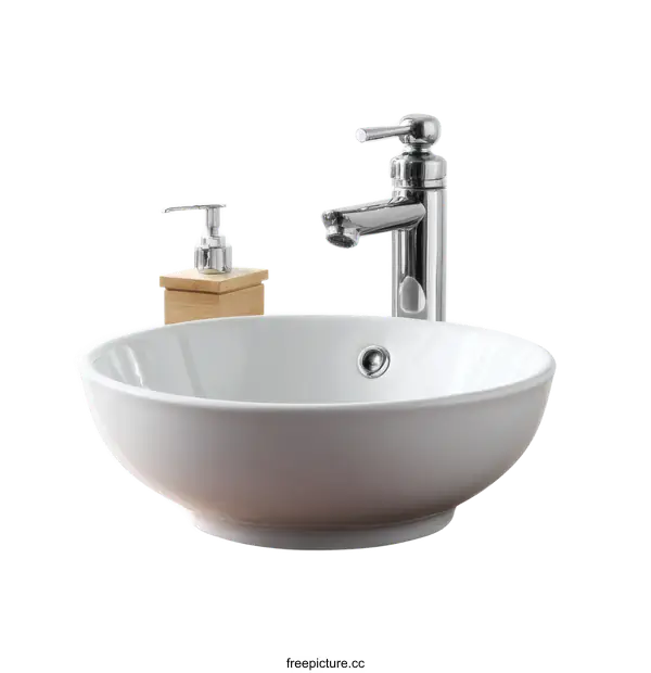 [Transparent Background PNG]Modern Bathroom Sink with Faucet and Soap Dispenser