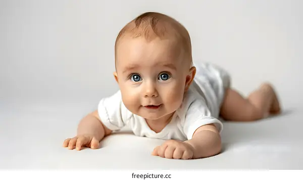 Cute Baby Crawling On White Background