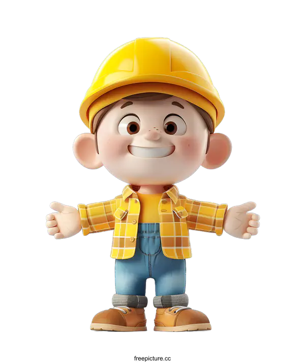 [Transparent Background PNG]Smiling Cartoon Construction Worker Character