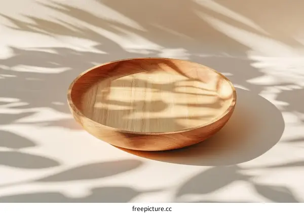 Wooden Bowl with Natural Light and Shadows