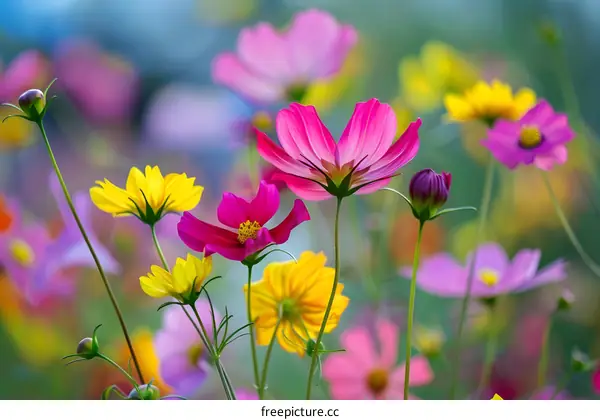 Colorful Cosmos Flowers in a Field