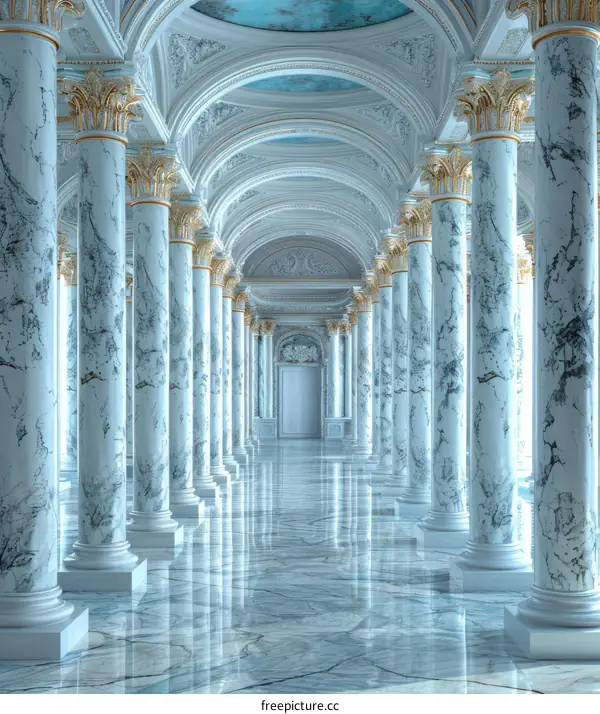 Elegant Marble Colonnade Hallway Illustration