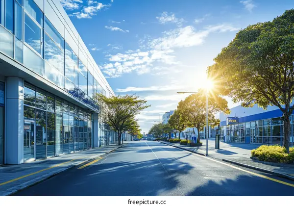 Modern Commercial Street Scene with Sunlight