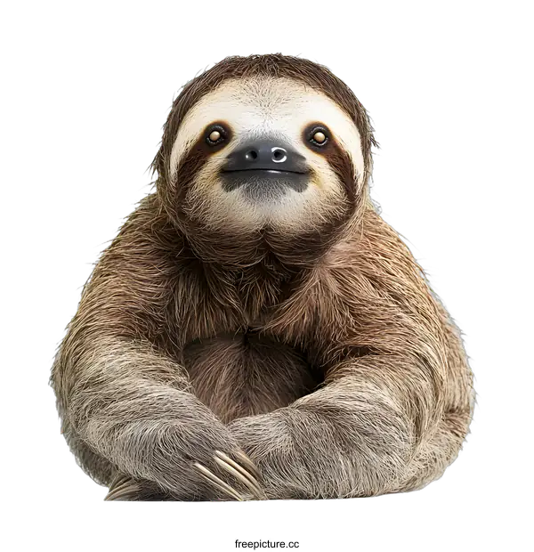[Transparent Background PNG]Cute Sloth Sitting on White Background