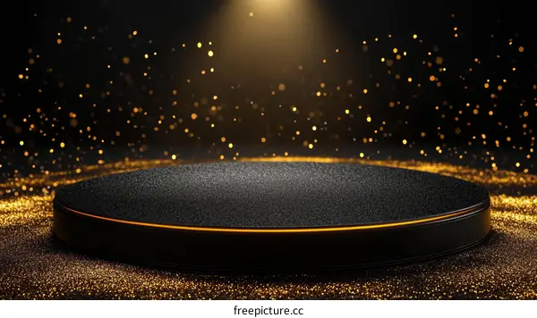 Luxury Black Podium Display with Golden Glitter Background