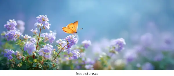 Beautiful Butterfly among Blossoming Flowers