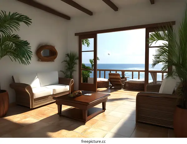 Tropical Living Room Interior Design With Ocean View