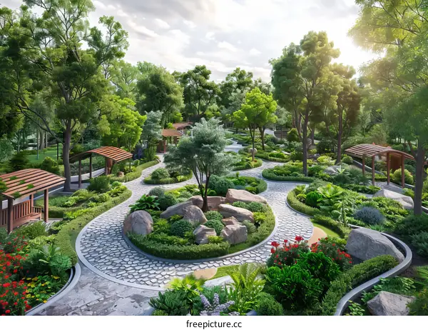 Stone and Tree Courtyard Landscape