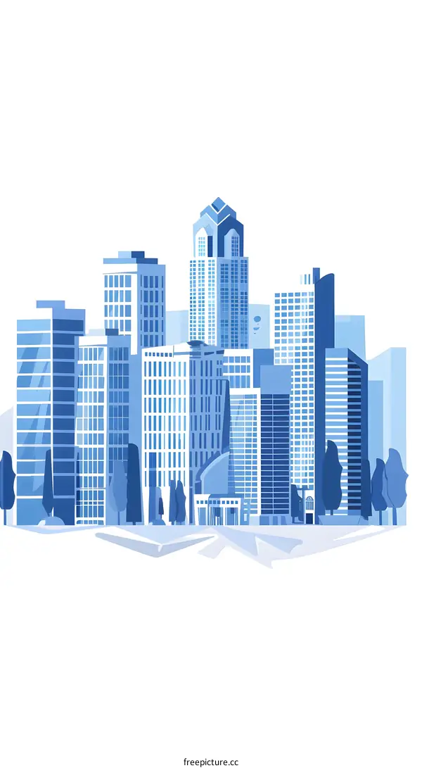Modern Cityscape Illustration with Blue Buildings