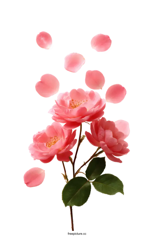 [Transparent Background PNG]Pink Rose Petals and Flowers on White Background