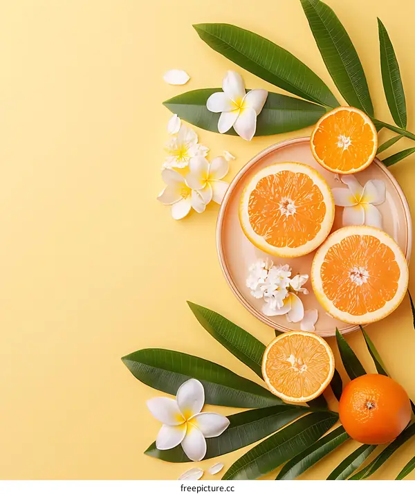 Summer Tropical Fruits and Flowers Background