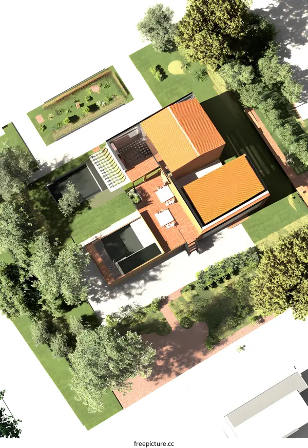 Aerial View of a Modern Home with a Garden