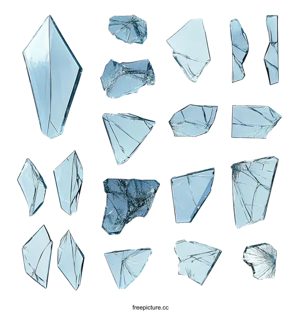 [Transparent Background PNG]Broken Glass Pieces Isolated on White Background