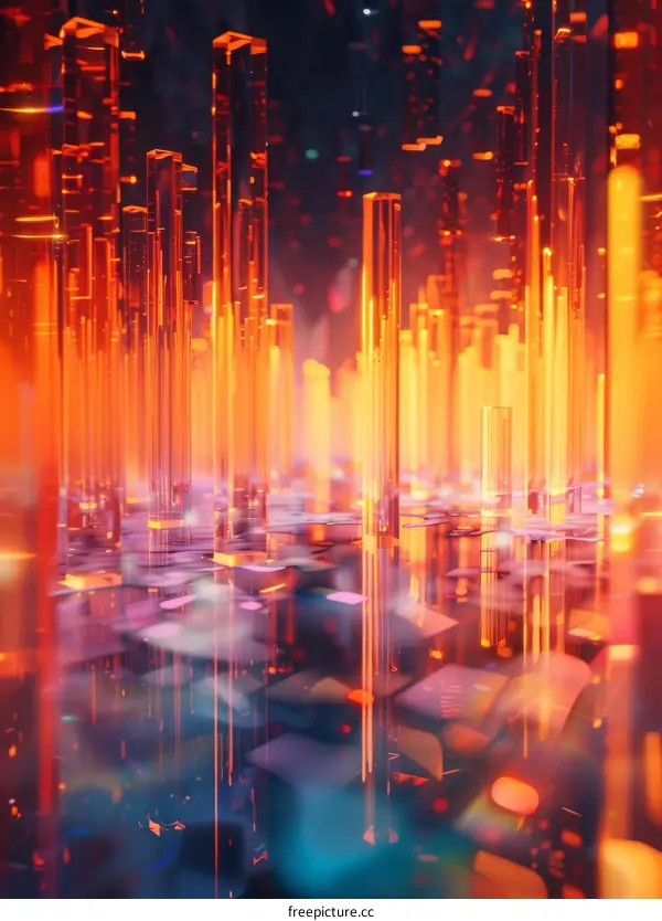 3D rendering of a city made of glass and light