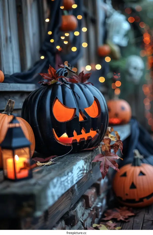 Halloween pumpkin jack o'lantern with scary face