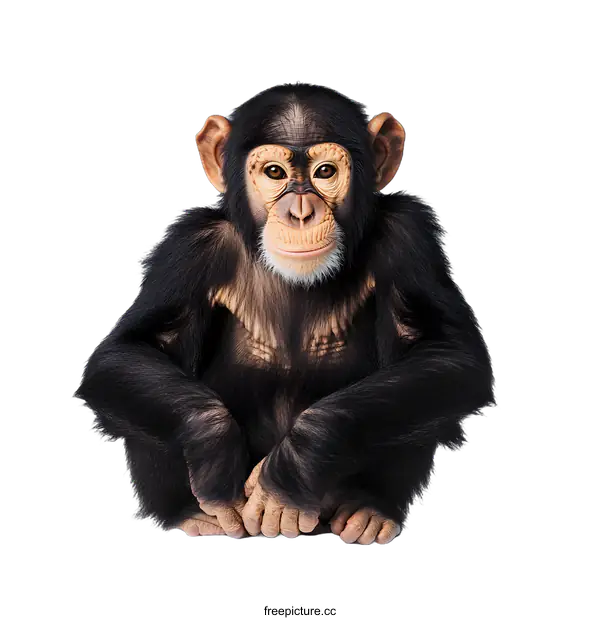 [Transparent Background PNG]Cute Chimpanzee Sitting On White Background