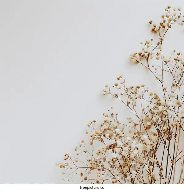 Dried Flowers on White Background Minimalist Design
