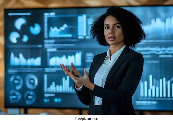 Businesswoman Presenting Data On A Large Screen