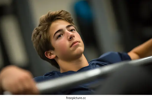 Young Man Lifting Weights At The Gym