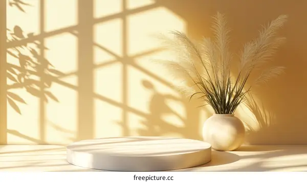 Minimalist Aesthetic Display Podium with Pampas Grass