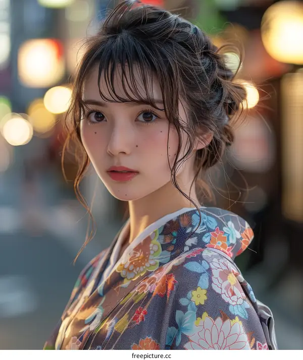 Asian Woman in Traditional Japanese Kimono