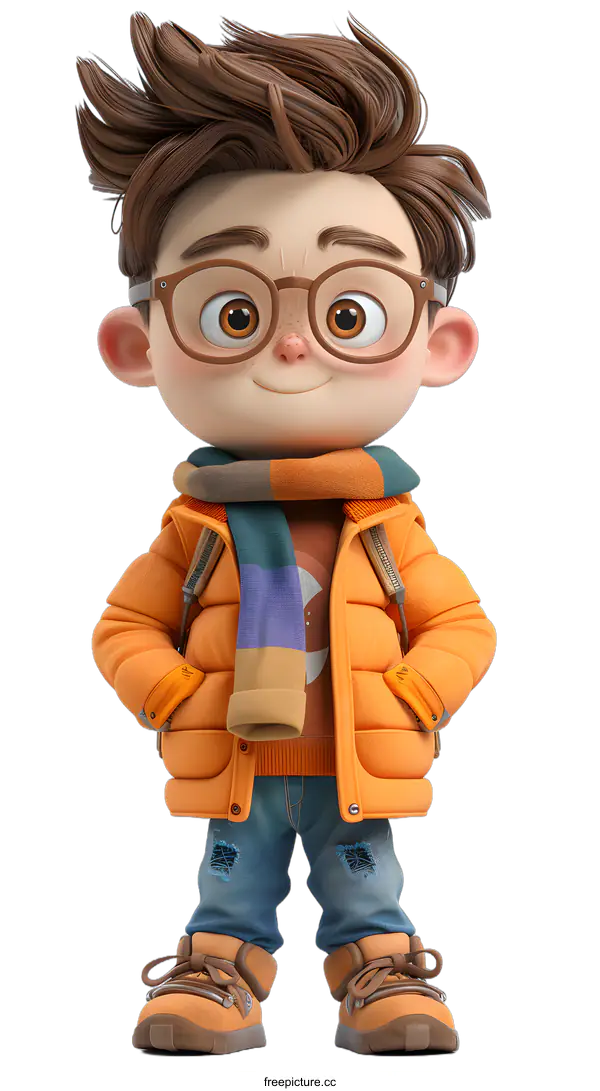 [Transparent Background PNG]3D rendering of a cute cartoon boy