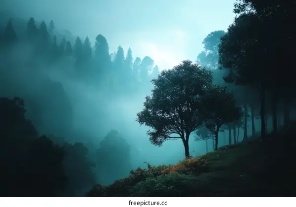 Misty Forest Landscape at Dawn
