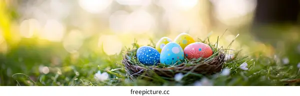 Easter Eggs Nest in Spring Meadow