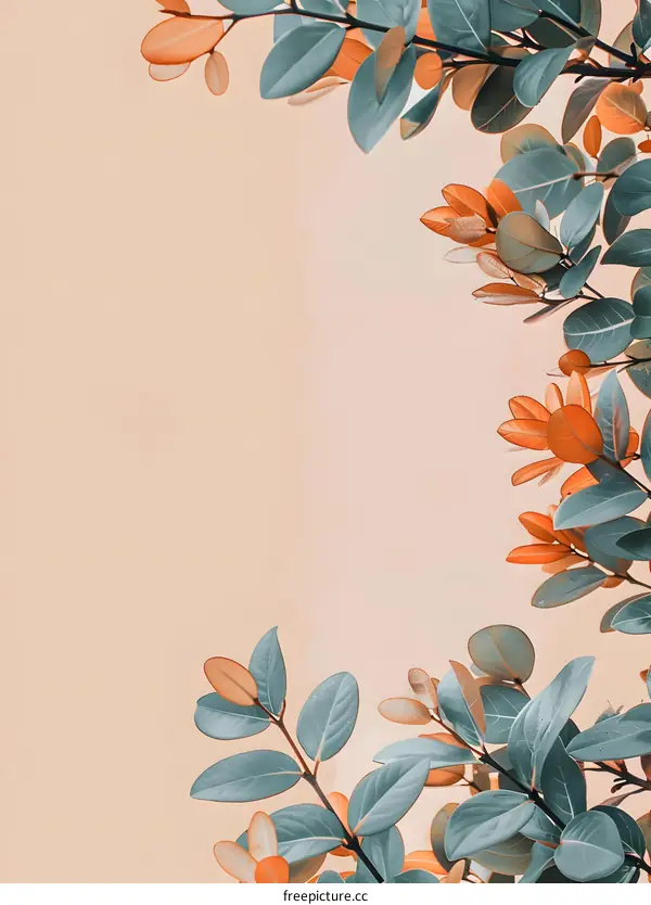 Minimalist Pastel Green and Orange Leaves Background